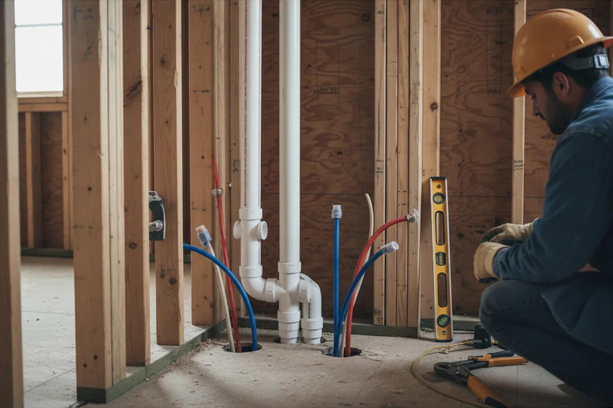 Drain and supply rough-in during Drain Cleaning in Montville